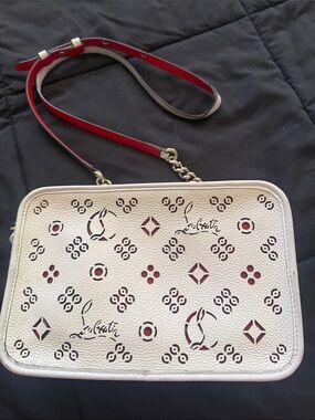 Christian Louboutin White Leather Crossbody with Red Trim and Perforated Logo